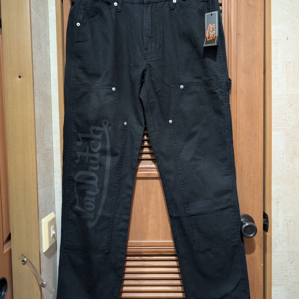 NWT Von Dutch Black Cotton Carpenter Flying Eyeball Embroidered Jeans 32x30